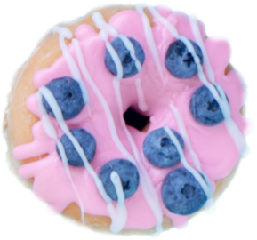 Donut with pink glaze and blueberries