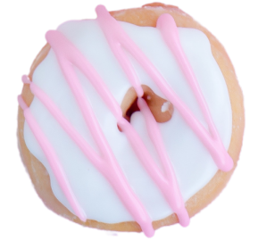 Donut with white glaze and pink drizzle