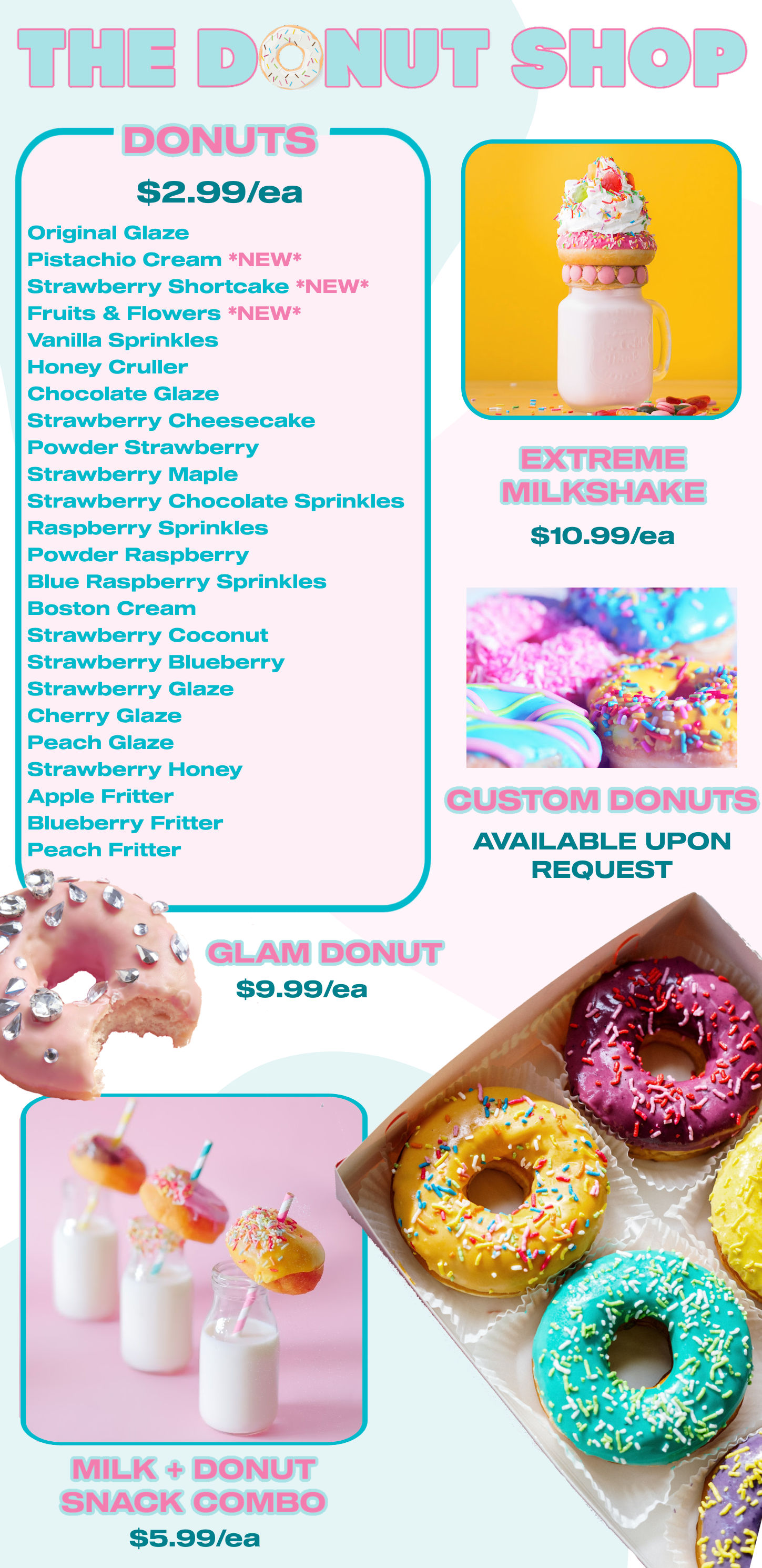 menu for The Donut Shop