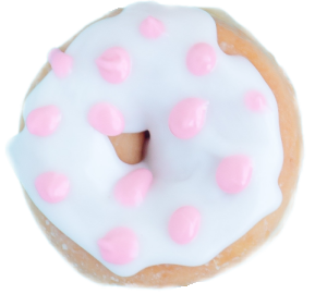 Donut with pink glaze and pink polka dots